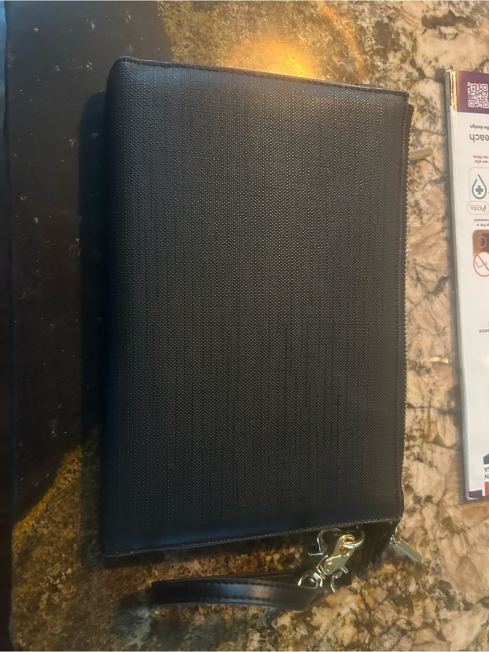 Dagne Dover Black Textured Tablet Folio with Wrist Strap